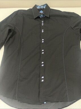 Montreals Di Niro Milano Black Dot Dress Shirt Heavy Blue Stitch Paisley Trim